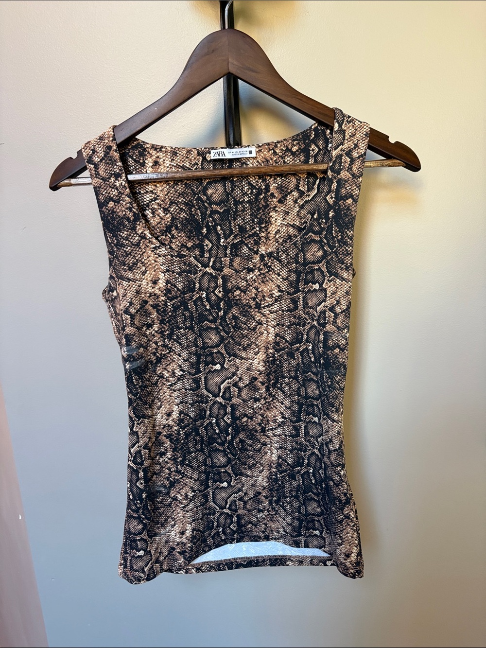 ZARA Brown and Black Snake Print Tank Top